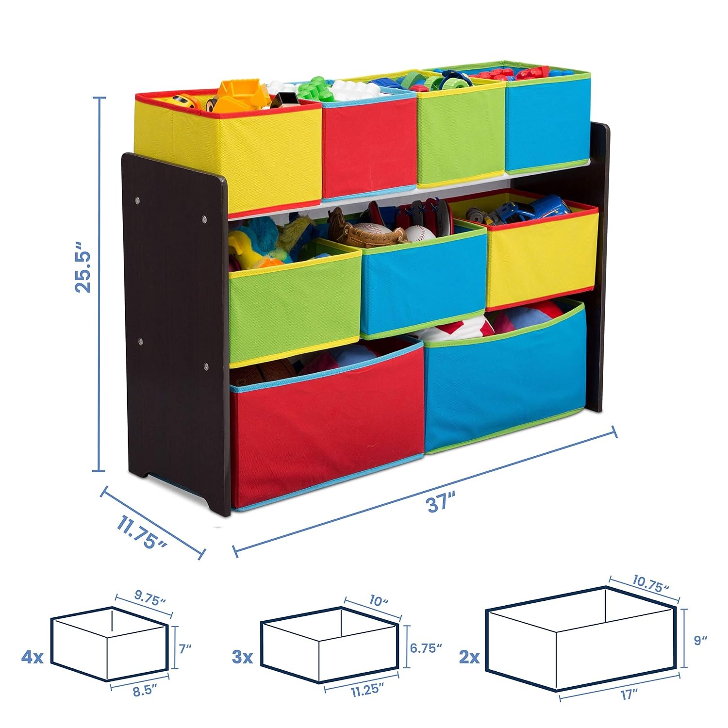 image:imageDelta MultiColor Deluxe Toy Organizer with Storage BinsDark ChocolatePrimary Colored Bins