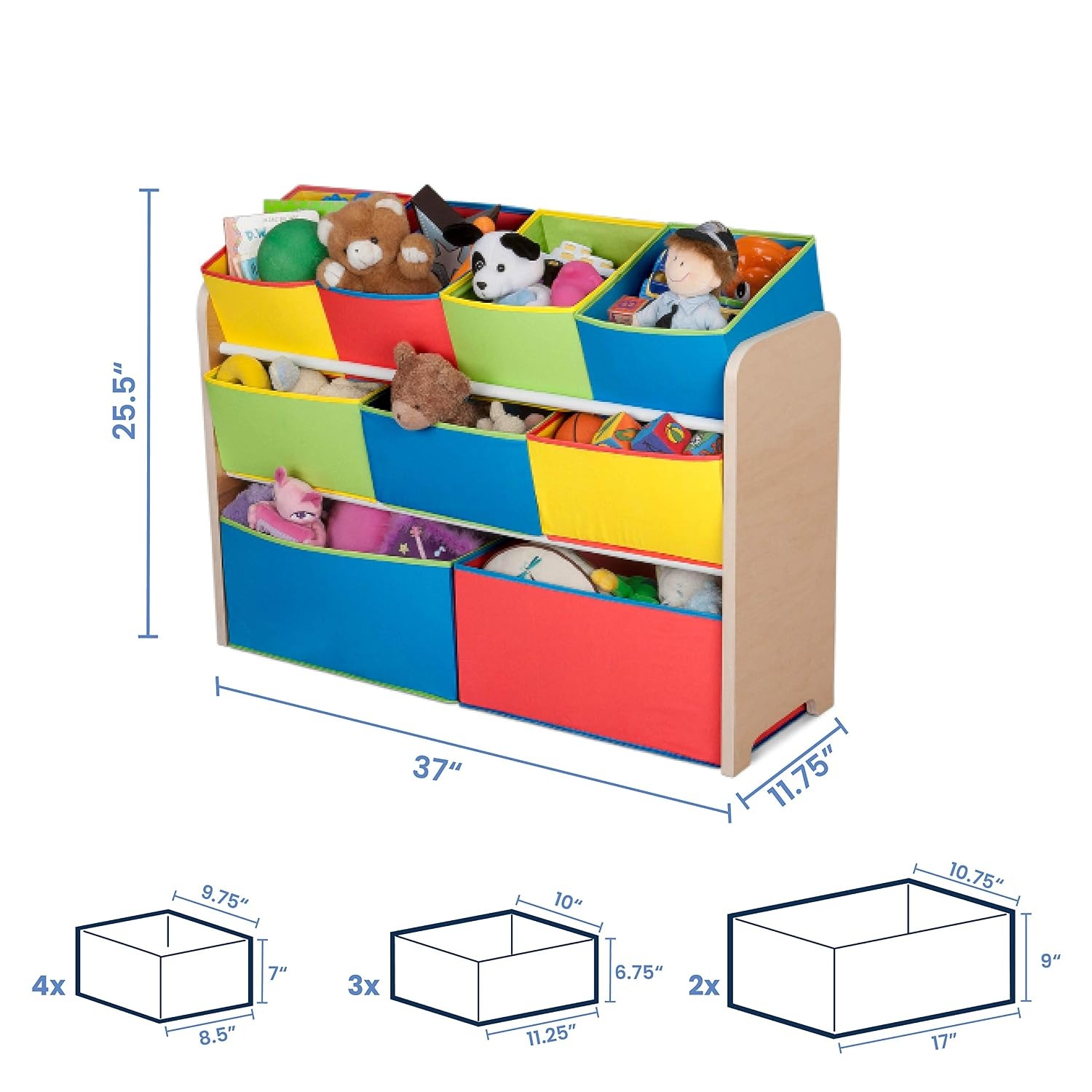 image:imageDelta MultiColor Deluxe Toy Organizer with Storage BinsNaturalPrimary Colored Bins