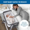 image:imageDelta Children Simmons Kids Dream Bedside Bassinet with ZipDown Side Wall  Convenient Baby Sleeper with Breathable Mesh and Adjustable Heights  Lightweight Portable Crib Grey