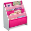 image:imageDelta Children Sling Book Rack Bookshelf 4Tier Wooden Shelf with Soft Fabric Pockets Ideal for Playroom Living Room Basement or BedroomWhitePink