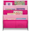 image:imageDelta Children Sling Book Rack Bookshelf 4Tier Wooden Shelf with Soft Fabric Pockets Ideal for Playroom Living Room Basement or BedroomWhitePink