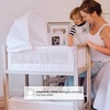 image:imageSimmons Kids Farmhouse 2in1 Wood Bedside Bassinet Sleeper and Changer  Portable Crib and Changing Table with HighEnd Wood Frame Royal Charms
