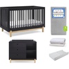 image:imageDelta Children Poppy 6Piece Baby Nursery Furniture SetIncludes Convertible Crib Dresser Changing Top Mattress Sheets amp Changing Pad Midnight Grey wNaturalMidnight GreyNatural