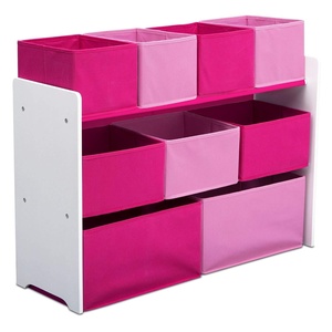 image:imageDelta Children Deluxe MultiBin Toy Organizer with Storage Bins GreyBlue BinsWhitePink Bins