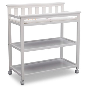 image:imageDelta Children Flat Top Changing Table with Wheels and Changing Pad  Greenguard Gold Certified Bianca WhiteBianca White
