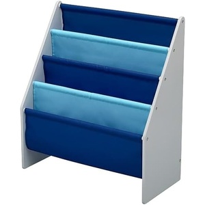image:imageDelta Children Sling Book Rack Bookshelf 4Tier Wooden Shelf with Soft Fabric Pockets Ideal for Playroom Living Room Basement or BedroomGreyBlue