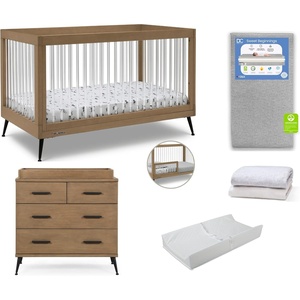 image:imageDelta Children Sloane Crib 7Piece Baby Nursery Furniture SetIncludes Convertible Crib Dresser Changing Top Crib Mattress Fitted Sheets Toddler Guardrail amp Changing Pad Black wMelted BronzeAcornMatte Black