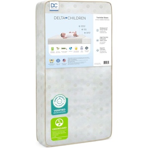 image:imageDelta Children Twinkle Stars Dual Sided  6 Premium Sustainably Sourced Fiber Core Crib and Toddler Mattress  Waterproof  GREENGUARD Gold Certified  7 Year Warranty  Made in USAMattress Only