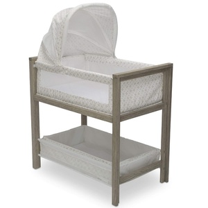 image:imageSimmons Kids Farmhouse 2in1 Wood Bedside Bassinet Sleeper and Changer  Portable Crib and Changing Table with HighEnd Wood Frame Royal Charms