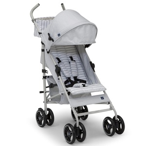 image:imagebabyGap Classic Stroller  Lightweight Stroller with Recline Compact Fold amp Removable Parent Organizer  Made with Sustainable Materials Pink StripesGrey Stripes