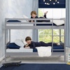image:imageDelta Children Convertible Twin Over Twin Wood Bunk Bed with Ladder and Guardrails  Use as Bunk Bed or 2 StandAlone Twin Beds GreyBunk Bed Only