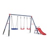 image:imageDelta Children FunZone Outdoor Metal 4Piece Swing Set  Includes 2 Swings 1 DiscSaucer Swing and Slide BlueRed