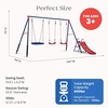 image:imageDelta Children FunZone Outdoor Metal 4Piece Swing Set  Includes 2 Swings 1 DiscSaucer Swing and Slide BlueRed