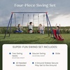 image:imageDelta Children FunZone Outdoor Metal 4Piece Swing Set  Includes 2 Swings 1 DiscSaucer Swing and Slide BlueRed