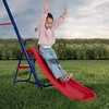 image:imageDelta Children FunZone Outdoor Metal 4Piece Swing Set  Includes 2 Swings 1 DiscSaucer Swing and Slide BlueRed