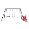 image:imageDelta Children FunZone Outdoor Metal 4Piece Swing Set  Includes 2 Swings 1 DiscSaucer Swing and Slide BlueRed