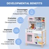 image:imageDelta Children Gourmet AllinOne Corner Play Kitchen  Toy Kitchen Playset with Safe amp Heatless Stove with Lights Oven Sink FridgeFreezer with Ice Maker and 20 Accessories NaturalWhitePink