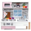 image:imageDelta Children Gourmet AllinOne Corner Play Kitchen  Toy Kitchen Playset with Safe amp Heatless Stove with Lights Oven Sink FridgeFreezer with Ice Maker and 20 Accessories NaturalWhitePink
