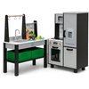 image:imageDelta Children Gourmet AllinOne Corner Play Kitchen  Toy Kitchen Playset with Safe amp Heatless Stove with Lights Oven Sink FridgeFreezer with Ice Maker and 20 Accessories NaturalWhiteGrey