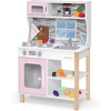 image:imageDelta Children Gourmet AllinOne Corner Play Kitchen  Toy Kitchen Playset with Safe amp Heatless Stove with Lights Oven Sink FridgeFreezer with Ice Maker and 20 Accessories NaturalWhitePink