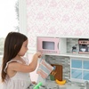image:imageDelta Children Gourmet AllinOne Corner Play Kitchen  Toy Kitchen Playset with Safe amp Heatless Stove with Lights Oven Sink FridgeFreezer with Ice Maker and 20 Accessories NaturalWhitePink
