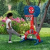 image:imageDelta Children PAW Patrol 4in1 Sports Center  Adjustable Easy Score Basketball Hoop SoccerHockey Net and Golf Game BlueMarvel Spiderman