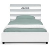 image:imageDelta Children Personalized Upholstered Twin Size Bed with Headboard Premium Wood Slat Support No Box Spring Needed Easy Assembly GreyWhite Stripe