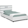 image:imageDelta Children Personalized Upholstered Twin Size Bed with Headboard Premium Wood Slat Support No Box Spring Needed Easy Assembly GreyWhite Stripe