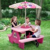 image:imageDisney Minnie Mouse 4 Seat Activity Picnic Table with Umbrella and LEGO Compatible Tabletop by Delta Children