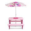 image:imageDisney Minnie Mouse 4 Seat Activity Picnic Table with Umbrella and LEGO Compatible Tabletop by Delta Children