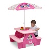 image:imageDisney Minnie Mouse 4 Seat Activity Picnic Table with Umbrella and LEGO Compatible Tabletop by Delta Children