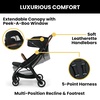 image:imageJeep Altitude Compact Travel Stroller by Delta Children Greenguard Gold Easy One Hand Fold Lightweight Extendable Canopy with PeekaBoo Window Reclining Seat 4 Wheel Suspension TanBlack