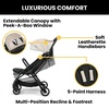 image:imageJeep Altitude Compact Travel Stroller by Delta Children Greenguard Gold Easy One Hand Fold Lightweight Extendable Canopy with PeekaBoo Window Reclining Seat 4 Wheel Suspension TanTan
