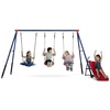 image:imageDelta Children FunZone Outdoor Metal 4Piece Swing Set  Includes 2 Swings 1 DiscSaucer Swing and Slide BlueRed