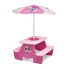 image:imageDisney Minnie Mouse 4 Seat Activity Picnic Table with Umbrella and LEGO Compatible Tabletop by Delta Children