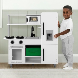 image:imageDelta Children Deluxe Modern Kitchen  Toy Kitchen Playset with Realistic Knobs that TurnClick Oven Sink and FridgeFreezer with Ice Maker White