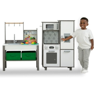 image:imageDelta Children Gourmet AllinOne Corner Play Kitchen  Toy Kitchen Playset with Safe amp Heatless Stove with Lights Oven Sink FridgeFreezer with Ice Maker and 20 Accessories NaturalWhiteNaturalWhite