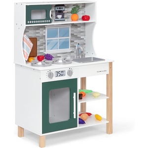 image:imageDelta Children Gourmet AllinOne Corner Play Kitchen  Toy Kitchen Playset with Safe amp Heatless Stove with Lights Oven Sink FridgeFreezer with Ice Maker and 20 Accessories NaturalWhiteGreen