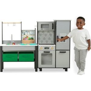 image:imageDelta Children Gourmet AllinOne Corner Play Kitchen  Toy Kitchen Playset with Safe amp Heatless Stove with Lights Oven Sink FridgeFreezer with Ice Maker and 20 Accessories NaturalWhiteGrey