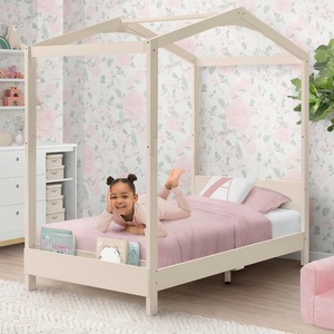 image:imageDelta Children Poppy House Wood Twin Bed Platform Bed  No Box Spring Needed GreySoft Biege