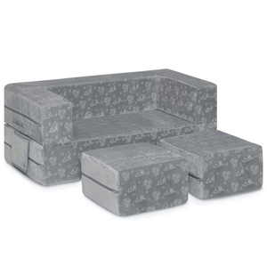image:imageDelta Children Serta Perfect Sleeper Convertible Sofa amp Play Set for Kids and Toddlers Modular Foam Couch and Flip Out Lounger with 2 Ottomans GreyGrey