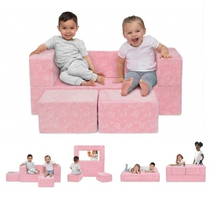 image:imageDelta Children Serta Perfect Sleeper Convertible Sofa amp Play Set for Kids and Toddlers Modular Foam Couch and Flip Out Lounger with 2 Ottomans GreyPink