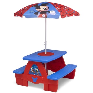 image:imageDisney Mickey Mouse 4 Seat Activity Picnic Table with Umbrella and Lego Compatible Tabletop by Delta Children