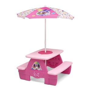 image:imageDisney Minnie Mouse 4 Seat Activity Picnic Table with Umbrella and LEGO Compatible Tabletop by Delta Children