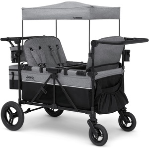 image:imageJeep Wrangler Deluxe 4 Seater Stroller Wagon by Delta Children  Premium Quad Stroller Wagon for 4 Kids with Convertible Seats Adjustable PushPull Handles Removable Canopy amp Flat Fold GreyGrey