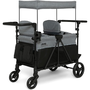 image:imageJeep Aries Stroller Wagon by Delta Children Premium Wagon for 2 Kids with Convertible Seats Adjustable PushPull Handles Removable Canopy amp Flat Fold  Greenguard Gold Certified BlackGreenGrey