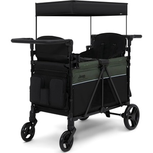 image:imageJeep Aries Stroller Wagon by Delta Children Premium Wagon for 2 Kids with Convertible Seats Adjustable PushPull Handles Removable Canopy amp Flat Fold  Greenguard Gold Certified BlackGreenBlackGreen