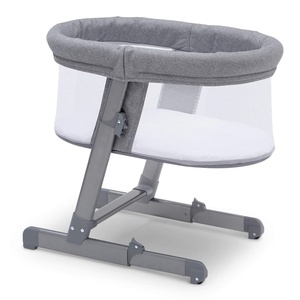 image:imageSimmons Kids Oval City Sleeper Bedside Bassinet  Adjustable Height Portable Crib with Wheels amp Airflow Mesh Grey Tweed