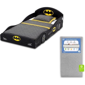 image:imageDelta Children  Batman Batmobile Deluxe Car Plastic Sleep and Play Toddler Bed with Attached GuardrailsToddler Bed with Mattress