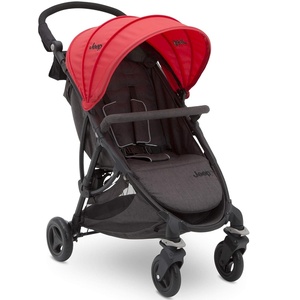 image:imageJeep Gemini Stroller by Delta Children  Full of Features Easy OneHand Fold Recline Lightweight Oversized Canopy 2 Cup Holders Shock Absorbing Frame Grey Tweed with Red